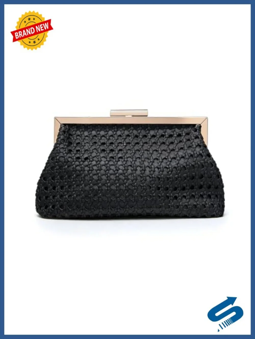 Faux Leather Woven Evening Clutch with Detachable Chain